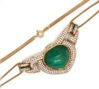 18kt Yellow gold emerald and diamond necklace