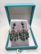 Very high quality hand made emerald and diamonds on silver earrings