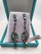 Very high quality hand made emerald and diamonds on silver earrings