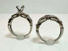 Dazzling 14 Kt Gold Plate 2 Band 1.5 Ct White Ice Blue Lab Simulated Diamond Ring Set