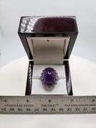 Extremely fine Victorian natural cabochon amethyst in center and diamonds ring on silver