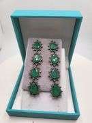 Very high quality hand made emerald and diamonds on silver earrings