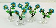 5 Antique Czech Glass Forget-Me-Not Place Card Holders