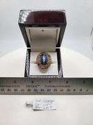 Extremely fine Victorian natural cabochon sapphire in center and diamonds ring on silver