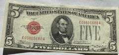 $5 1928 B About  Near Unc US Note