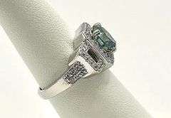 14 K White Gold Plate 3.65 Ct Paraiba Green Fire Moissanite Ring