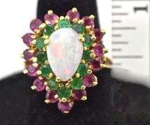 Colorful 18K Yellow Gold Opal, Emerald & Ruby Ring