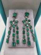Very high quality hand made emerald and diamonds on silver earrings