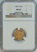 Very Choice BU 1929 $2.50 Indian Gold Piece. PCGS MS63