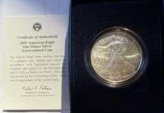 2011 W Unc Silver Eagle With Box Paper