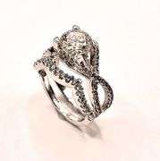 14 Kt White Gold Plate 2.65 Ct Lab Simulated Diamond 2 Band Ring Set