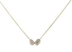 New 0.92ctw Emerald and Pear Shaped Diamond Toi Et Moi Bezel Set Necklace in 14K