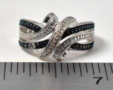 Blue and White Diamond Ring in Sterling Silver