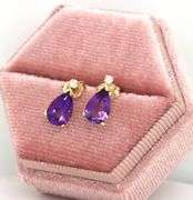 14kt Yellow gold amethyst and diamond accent earrings