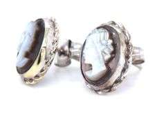 14kt White gold black MOP Cameo earrings