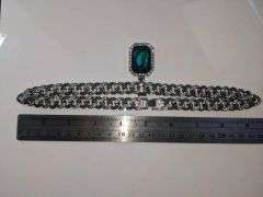 14 K White Gold Plate Simulated Emerald Pendant Necklace