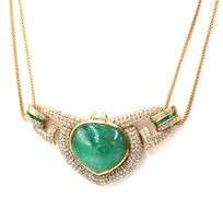 18kt Yellow gold emerald and diamond necklace