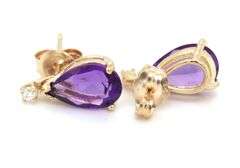 14kt Yellow gold amethyst and diamond accent earrings
