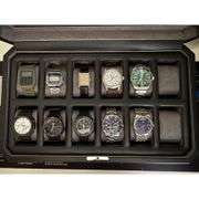 12-Slot Leather Watch Box with Valet Drawer