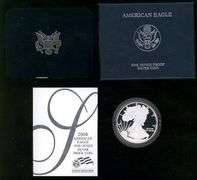 3 Different Proof Silver Eagles in Box w/CoA: 2003, 2007, 2008
