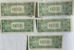 Five $1 1935E Near Unc Silver Certificates.