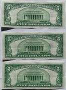 Three Consecutive $5 1934 Silver Certificates Near Unc
