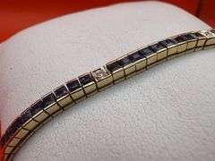 14K Yellow Gold Sapphires and Diamond Tennis Bracelet