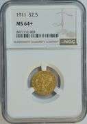 Virtual Gem BU better date 1911 $2.50 Indian Gold Piece. NGC MS64+