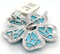 14kt White gold 0.53ctw diamond pave and turquoise flower brooch pendant