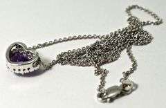 Modern 14K White Gold Amethyst Heart & Diamond Necklace