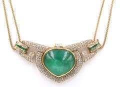 18kt Yellow gold emerald and diamond necklace