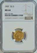 Satiny-fresh nearly Gem BU 1907 $2.50 Liberty Gold Piece. NGC MS64