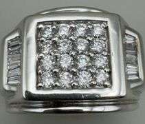 Mens 14K White Gold Diamond ring with 2.00 Carats of Natural Diamonds