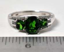 Chrome Diopside and CZ Gemstone Ring in Sterling Silver
