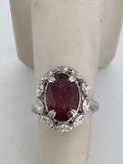BRAND NEW CERTIFIED 18K WHITE GOLD DIAMOND AND RUBY RING