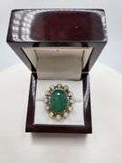 Extremely fine Victorian emerald , opal and diamonds ring on silver