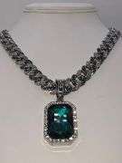 14 K White Gold Plate Simulated Emerald Pendant Necklace