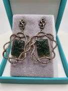 Very high quality hand made emerald and diamonds on silver earrings
