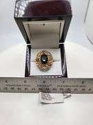 Extremely fine Victorian natural sapphire in center, diamonds ring on silver