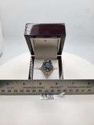 Extremely fine Victorian natural blue topaz sapphire accent and diamonds ring on silver