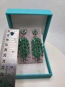 Very high quality hand made emerald and diamonds on silver earrings