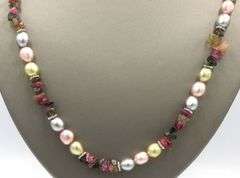 Multi color pearl strand necklace with silver clasp