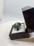 Extremely fine Victorian natural Emerald and diamonds and opal ring on silver
