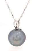 14kt White gold 14mm Tahitian pearl pendant on chain