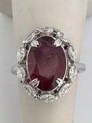 BRAND NEW CERTIFIED 18K WHITE GOLD DIAMOND AND RUBY RING