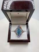 Extremely fine Victorian natural topaz, multi sapphire, diamonds ring on silver
