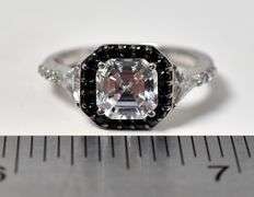 CZ Gemstone and Black Spinel Gemstone Ring in Sterling Silver