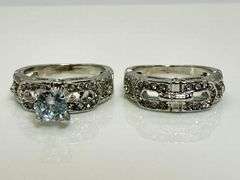 Dazzling 14 Kt Gold Plate 2 Band 1.5 Ct White Ice Blue Lab Simulated Diamond Ring Set