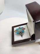 Extremely fine Victorian turquoise and multi sapphire diamond ring on silver