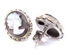 14kt White gold black MOP Cameo earrings